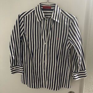 Carolina Herrera Navy and white striped button up shirt
